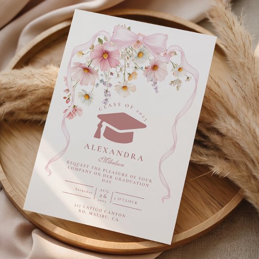 Pink Bow Floral Graduation Kaart