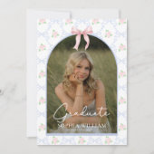 Pink Bow Floral Graduation Party Kaart (Voorkant)