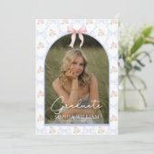 Pink Bow Floral Graduation Party Kaart (Staand voorkant)