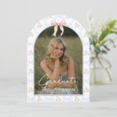 Pink Bow Floral Graduation Party Kaart (Staand voorkant)
