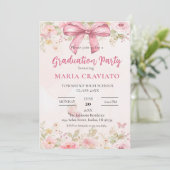 Pink Bow & Floral Graduation Party Uitnodiging (Staand voorkant)