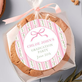 Pink Bow Floral Graduation Ronde Sticker