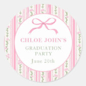 Pink Bow Floral Graduation Ronde Sticker (Voorkant)