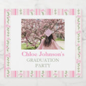Pink Bow Floral Graduation Sparkling Wijnetiket (Enkel label)