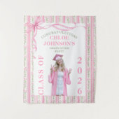 Pink Bow Floral Graduation Wandkleed (Voorkant)