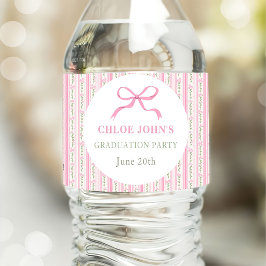 Pink Bow Floral Graduation Waterfles Etiket