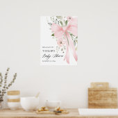 Pink Bow Floral Greenery Girl Baby Shower Welcome Poster (Keuken)
