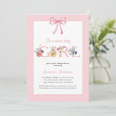 Pink Bow Floral Het is een meisje Baby shower Kaart (Staand voorkant)