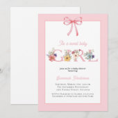 Pink Bow Floral Het is een meisje Baby shower Kaart (Voorkant / Achterkant)
