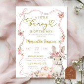 Pink Bow Floral Little Bunny Baby shower Kaart