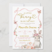 Pink Bow Floral Little Bunny Baby shower Kaart (Voorkant)