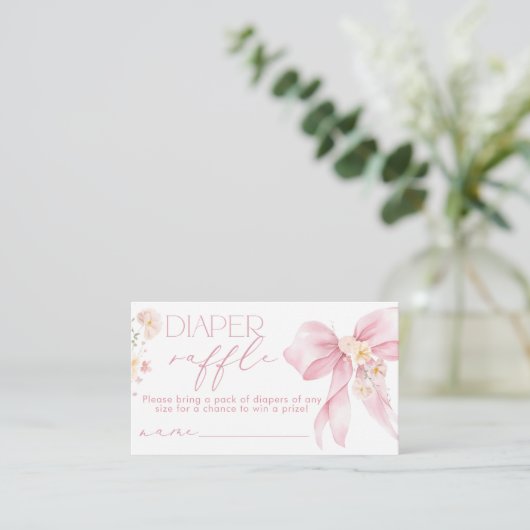 Pink Bow Floral Luier verloting ticket Informatiekaartje (Staand voorkant)