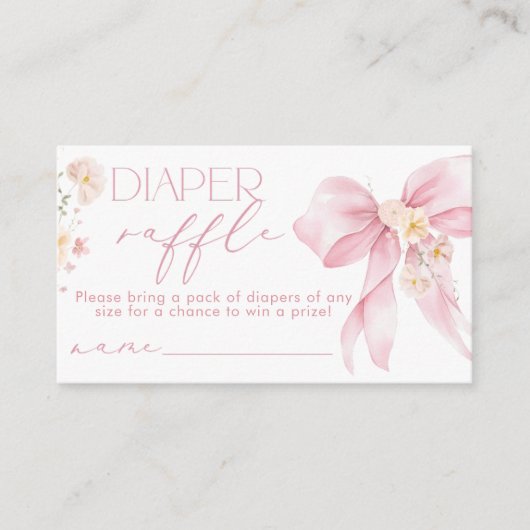Pink Bow Floral Luier verloting ticket Informatiekaartje (Voorkant)