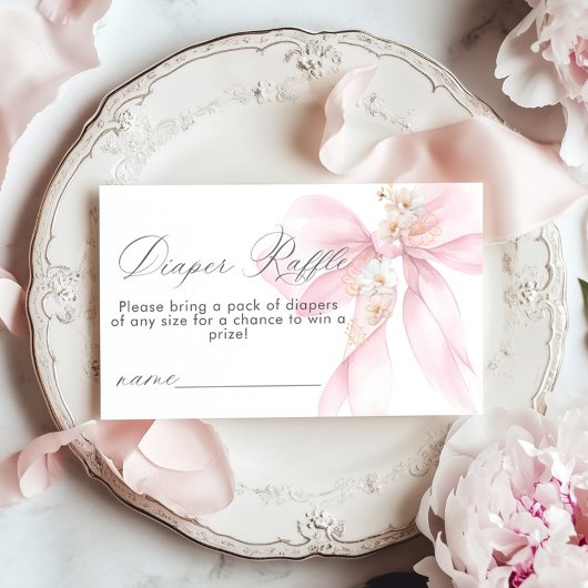 Pink Bow Floral Luier verloting ticket Informatiekaartje
