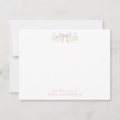 Pink Bow Floral Nursery Note Card Aankondiging (Voorkant)