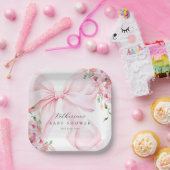 Pink Bow Floral  Papieren Bordje (Feest)