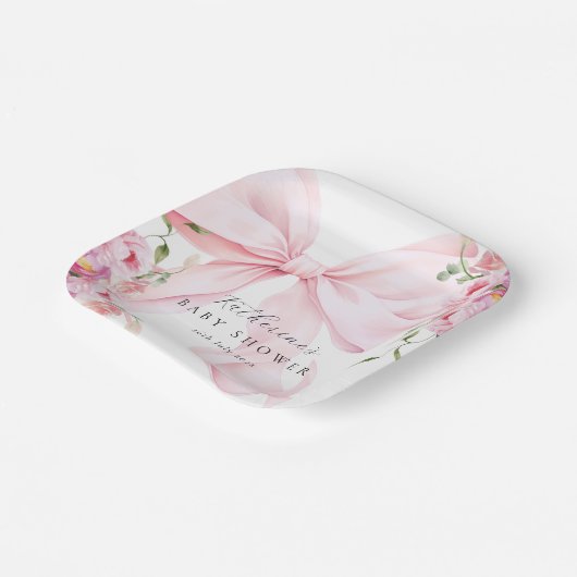 Pink Bow Floral  Papieren Bordje (Gebogen)
