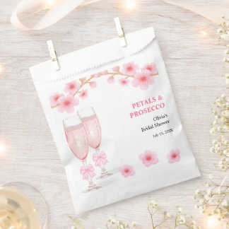 Pink Bow Floral Petals and Prosecco Bridal Shower  Bedankzakje
