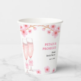 Pink Bow Floral Petals and Prosecco Bridal Shower  Papieren Bekers