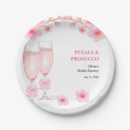 Pink Bow Floral Petals and Prosecco Bridal Shower  Papieren Bordje