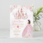 Pink Bow Floral Princess Royal Castle Quinceañera Kaart (Staand voorkant)