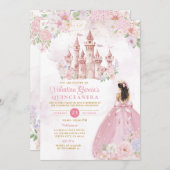 Pink Bow Floral Princess Royal Castle Quinceañera Kaart (Voorkant / Achterkant)