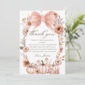 Pink Bow Floral Pumpkin Baby shower Bedankt kaart (Staand voorkant)