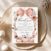Pink Bow Floral Pumpkin Baby shower Bedankt kaart