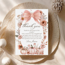 Pink Bow Floral Pumpkin Baby shower Bedankt kaart