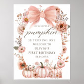 Pink Bow Floral Pumpkin Birthday Welcome Poster (Voorkant)