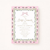 Pink Bow Floral Scalloped Frame Baby Shower  Kaart