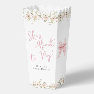 Pink Bow Floral Shes About to Pop Baby Popcorn Bedankdoosjes