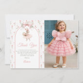 Pink Bow & Floral Some Bunny is One 1st Birthday Bedankkaart (Voorkant)