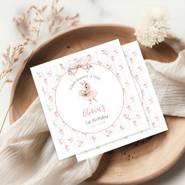 Pink Bow & Floral Some Bunny is One 1st Birthday Servet