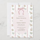 Pink Bow Floral Stripe Baby Shower Kaart (Voorkant)
