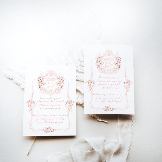 Pink Bow Floral Sweet Baby Meisje Douche Boeken Informatiekaartje
