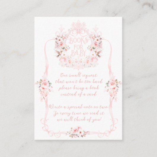 Pink Bow Floral Sweet Baby Meisje Douche Boeken Informatiekaartje (Voorkant)