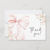 Pink Bow Floral Vrijgezellenfeest Bedankkaart (Voorkant)