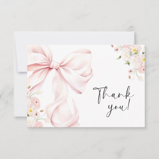 Pink Bow Floral Vrijgezellenfeest Bedankkaart (Voorkant)
