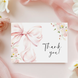 Pink Bow Floral Vrijgezellenfeest Bedankkaart