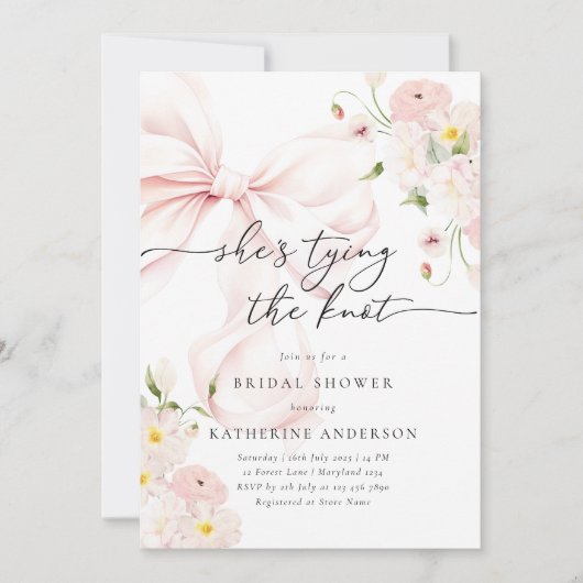 Pink Bow Floral Vrijgezellenfeest Kaart (Voorkant)