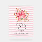 Pink Bow Floral waterverf baby shower Acryl Bord (Voorkant)