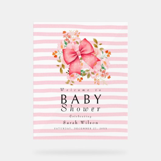 Pink Bow Floral waterverf baby shower Acryl Bord (Voorkant)