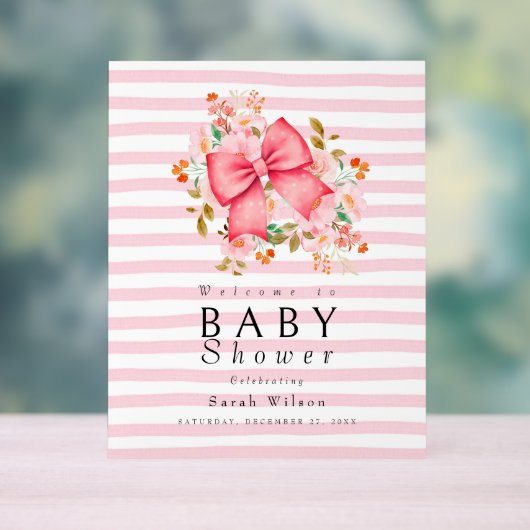 Pink Bow Floral waterverf baby shower Acryl Bord (Neutraal)