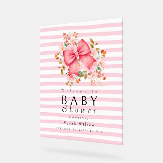 Pink Bow Floral waterverf baby shower Acryl Bord (Hoek)