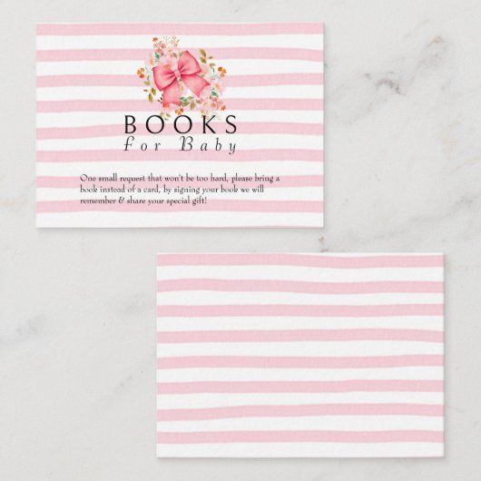 Pink Bow Floral waterverf baby shower Informatiekaartje (Voorkant / Achterkant)