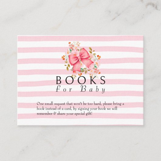 Pink Bow Floral waterverf baby shower Informatiekaartje (Voorkant)