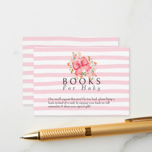 Pink Bow Floral waterverf baby shower Informatiekaartje