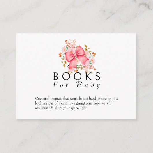 Pink Bow Floral waterverf baby shower Informatiekaartje (Voorkant)