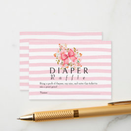 Pink Bow Floral waterverf baby shower Informatiekaartje
